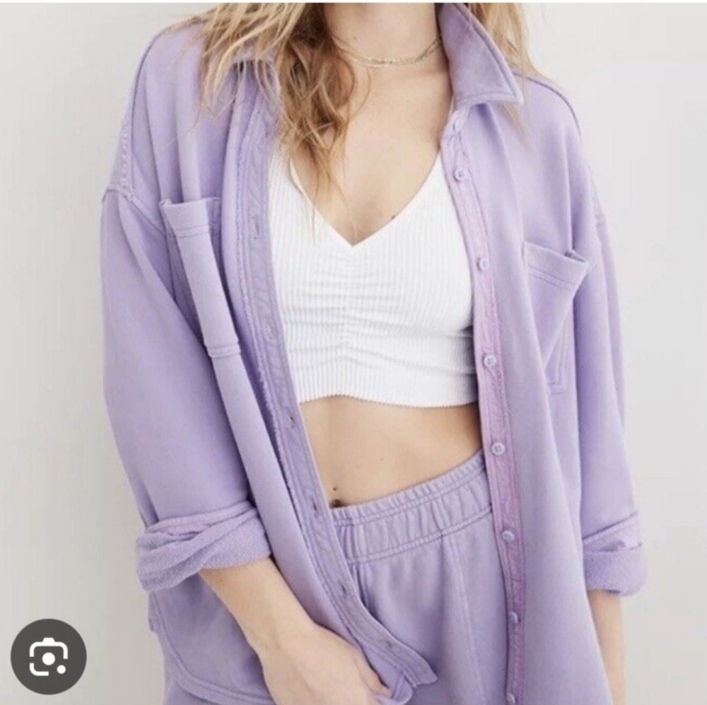 Aerie Lavender Casual Button Down Shirt XS Oversized G161